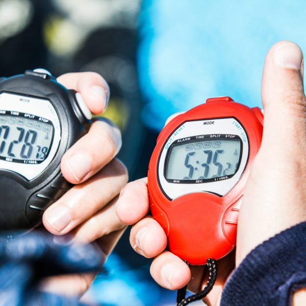 Official Chrono of a Freediving AIDA Performance (on the right) and of the resting period of 30 seconds before the Judge can give the Results