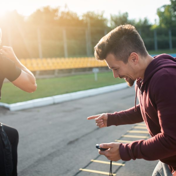 fitness outdoor workout with trainer;